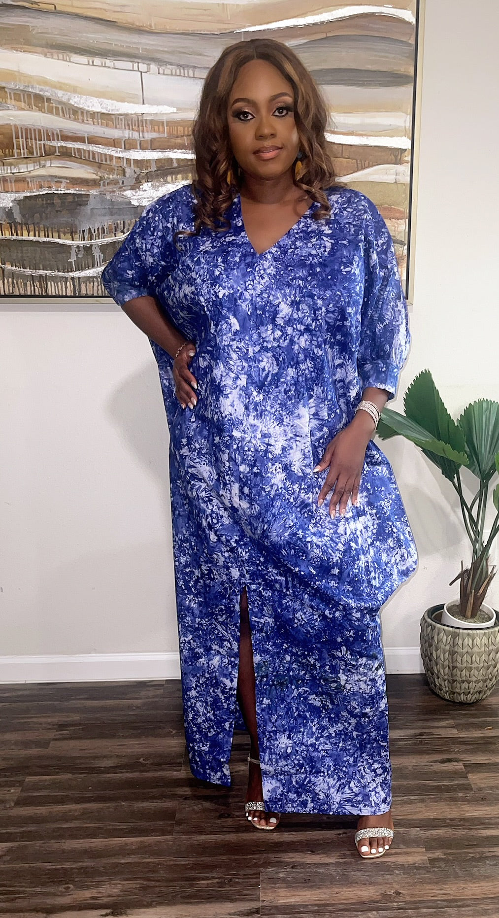 Adire Boubou Dress -Blue