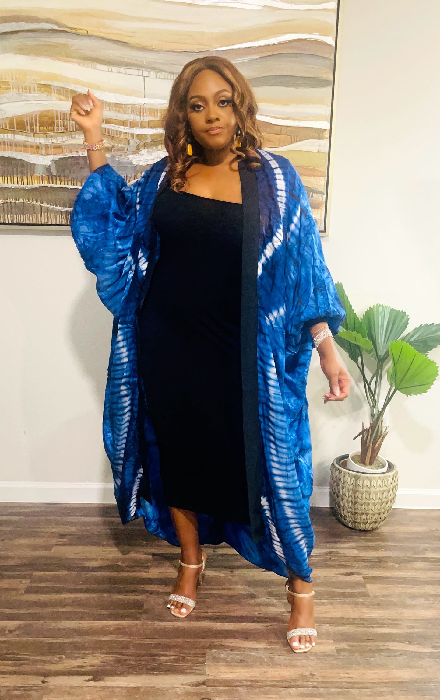 Adire Silk Kimono Dress -Blue