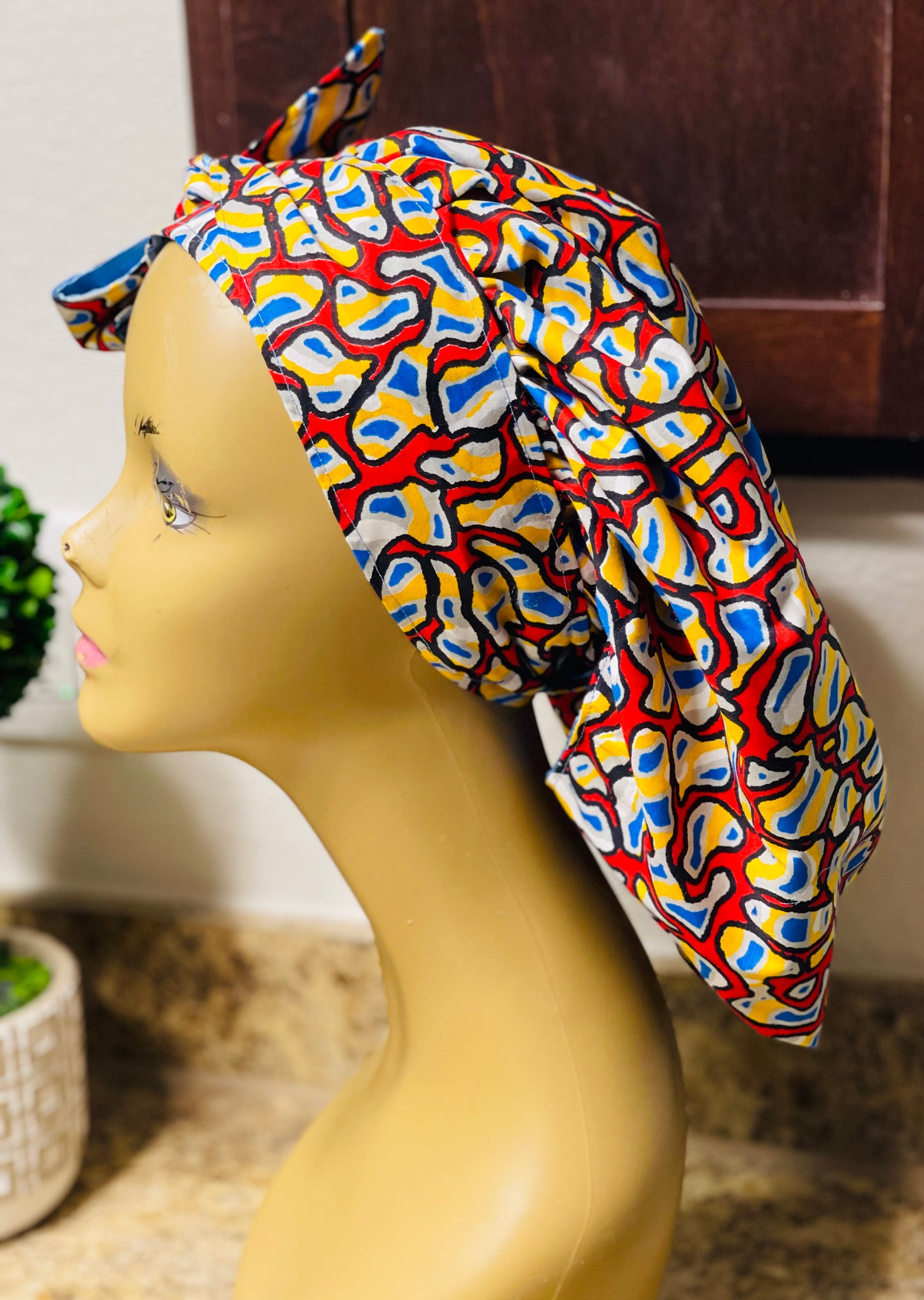 Ankara Hair Bonnets with Tie - XL